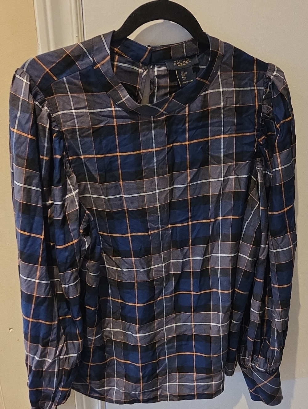 Rachel Roy Plaid Blouse in Blue & Gray